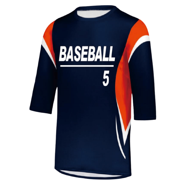 Navy‑Blue Three‑Quarter‑Sleeve Baseball Jersey